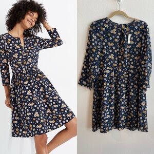 NWT $165 Madewell Silk Floral Shirred Keyhole Dress Size 12